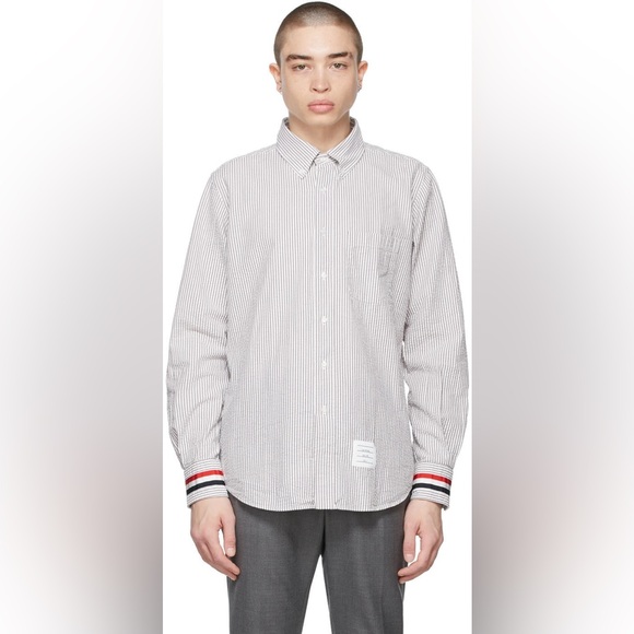 Thom Browne Grey Seersucker Stripe Shirt N277-2